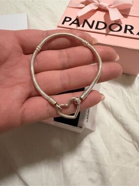 Pandora Silver Heart-Clasp Snake Chain Bracelet - Silver